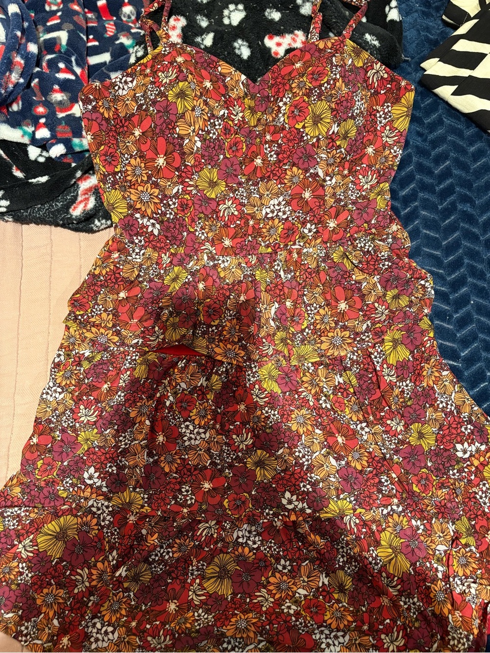 Floral Sundress with Spaghetti Straps - Red Multi